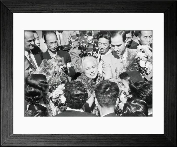 Framed Print : People Crowding Around Mrs. Vijaya Pandit