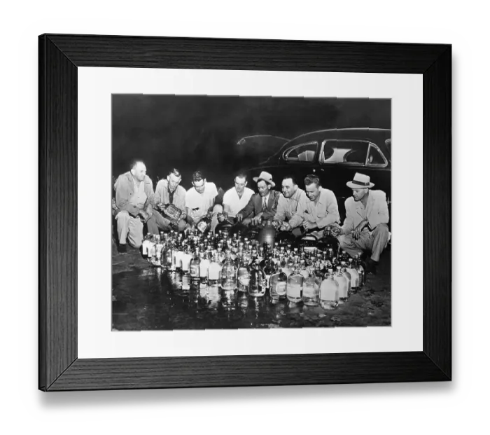 Framed Print : Agents Examining Bottle of Moonshine Framed Print : Agents Examining Bottle of Moonshine