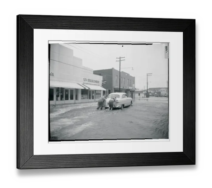 Framed Print : Men Pushing a Car Framed Print : Men Pushing a Car