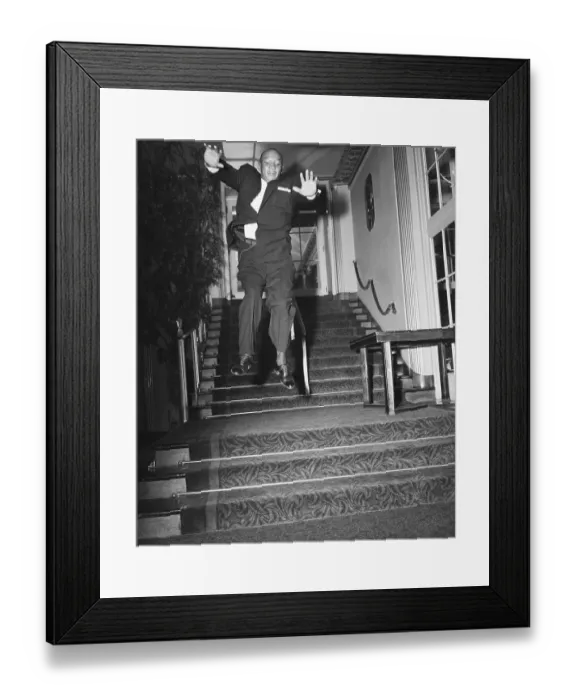 Framed Print : Jesse Owens Walking Down Stairs Framed Print : Jesse Owens Walking Down Stairs