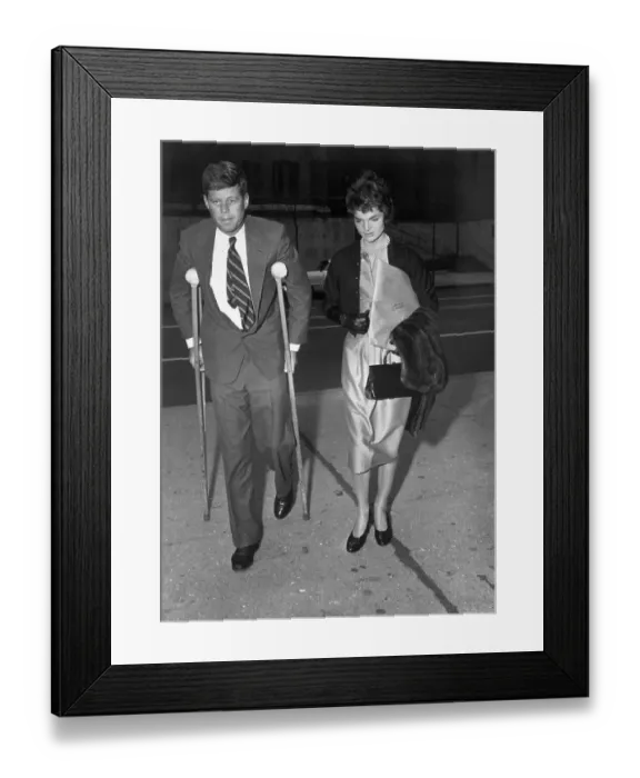 Framed Print : John F. Kennedy on Crutches with Wife Framed Print : John F. Kennedy on Crutches with Wife