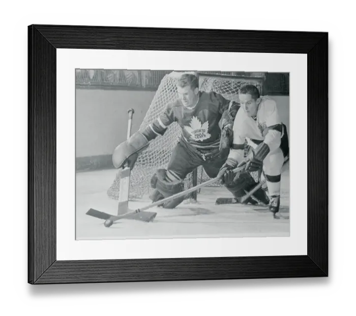 Framed Print : Earl Reibel and Harry Lumley Competing for Puck Framed Print : Earl Reibel and Harry Lumley Competing for Puck