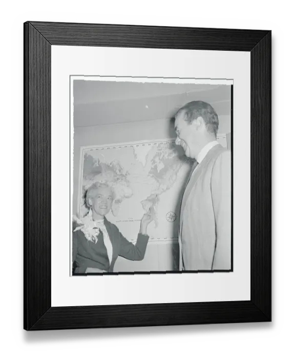 Framed Print : Margaret Chase Smith Pointing to a Map