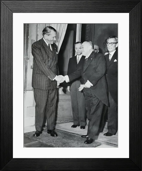 Framed Print : Rene Coty Shaking Hands With Shigeru Yoshida Framed Print : Rene Coty Shaking Hands With Shigeru Yoshida