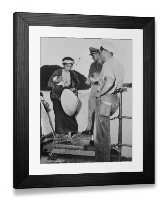 Framed Print : Officers Helping a Woman to Board a Ship Framed Print : Officers Helping a Woman to Board a Ship