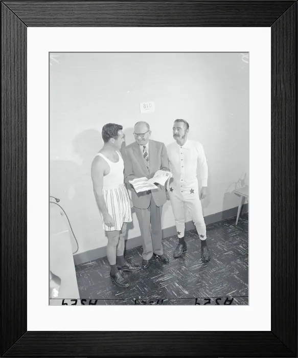 Framed Print : Men Sporting Newest Underwear Framed Print : Men Sporting Newest Underwear