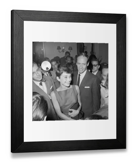 Framed Print : Audrey Hepburn and Mel Ferrer Speaking to Journalists