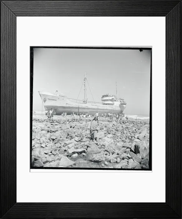 Framed Print : Salvage Crews by Grounded Ship