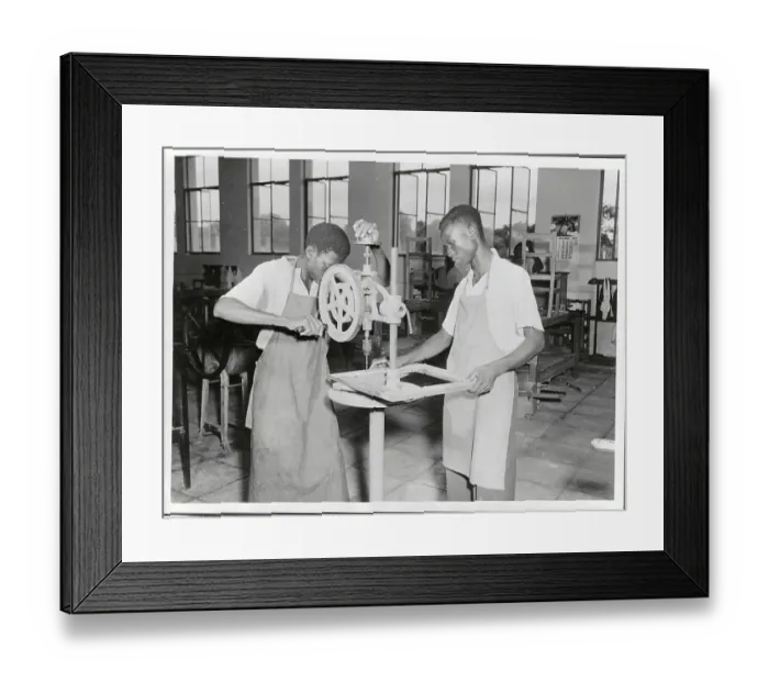 Framed Print : Students Learning How to Operate a Drill