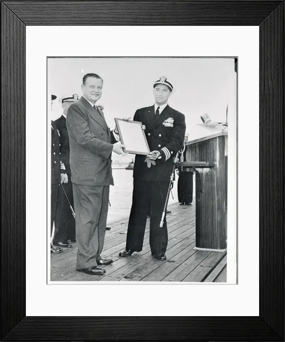 Framed Print : Eugene Wilkinson and John Hopkins Holding a Plaque Framed Print : Eugene Wilkinson and John Hopkins Holding a Plaque