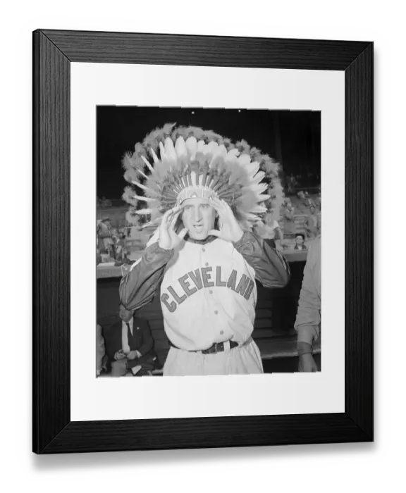 Framed Print : Al Lopez Wearing an Indian War Bonnet Framed Print : Al Lopez Wearing an Indian War Bonnet