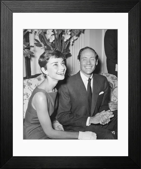 Framed Print : Audrey Hepburn and Mel Ferrer Smiling at Press Conference Framed Print : Audrey Hepburn and Mel Ferrer Smiling at Press Conference