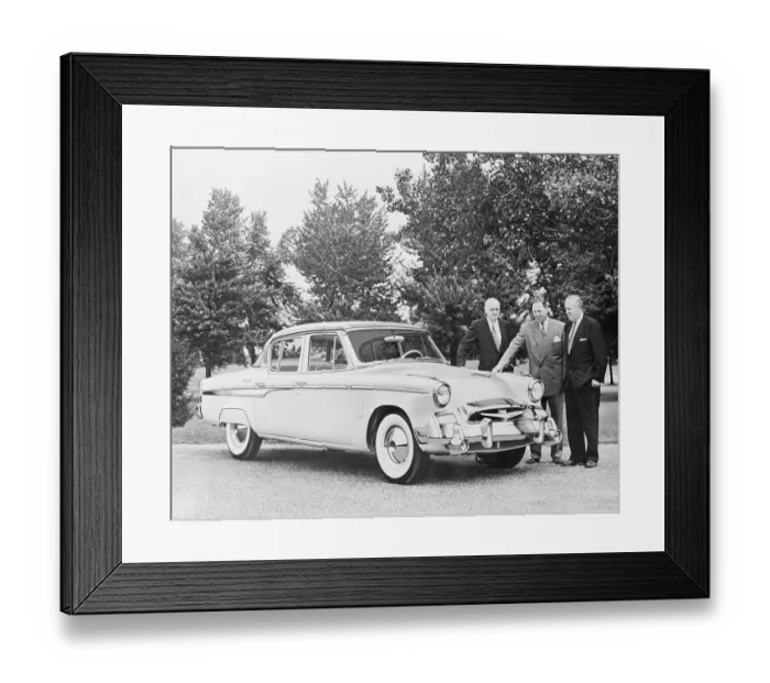 Framed Print : Studebaker-Packard Officers Posing with New Luxury Sedan