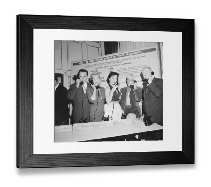 Framed Print : Georges Guetary, Tilda Thamar, Jeanne Crain, Foujita and Christian Dior Talking on Phones Framed Print : Georges Guetary, Tilda Thamar, Jeanne Crain, Foujita and Christian Dior Talking on Phones