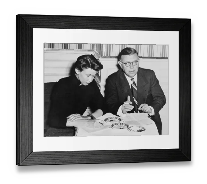 Framed Print : Jean-Paul Sartre Sitting at a Desk Framed Print : Jean-Paul Sartre Sitting at a Desk