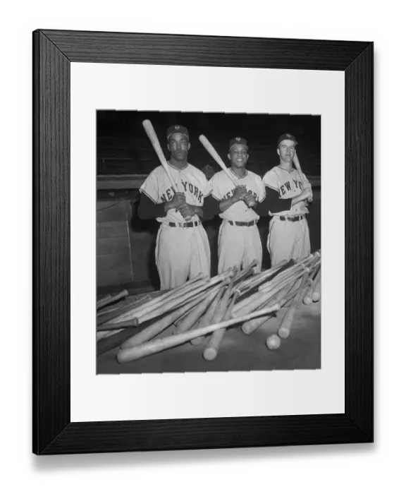 Framed Print : Giants Outfielders Posing by Baseball Bat Collection