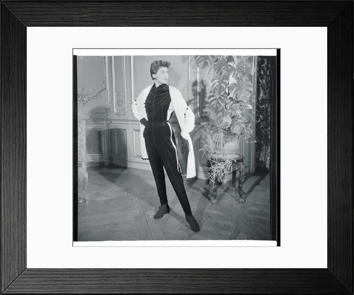 Framed Print : Woman Modeling Ensemble by Berlin Designer