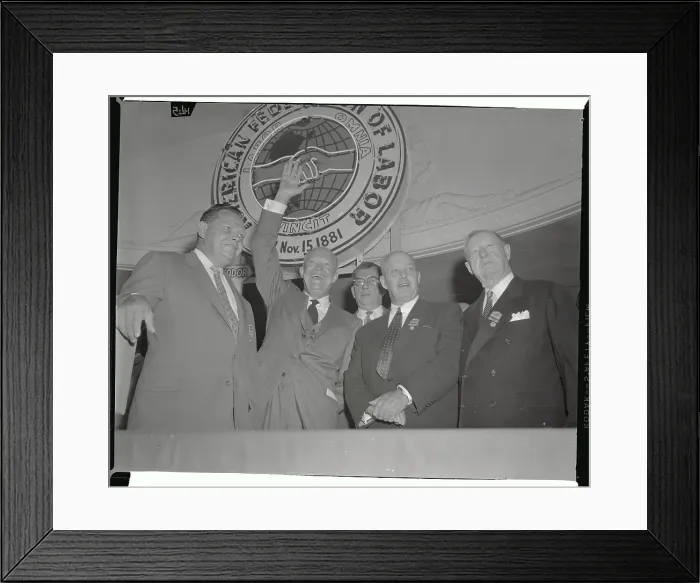 Framed Print : Dwight Eisenhower and Labor Officials Standing Under A.F.L. Emblem Framed Print : Dwight Eisenhower and Labor Officials Standing Under A.F.L. Emblem