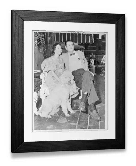 Framed Print : Imogene Coca with Husband Bob Burton and their Cat and Dog Framed Print : Imogene Coca with Husband Bob Burton and their Cat and Dog