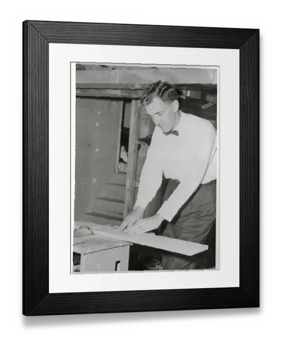 Framed Print : Edmund Muskie Working in His Woodshop Framed Print : Edmund Muskie Working in His Woodshop