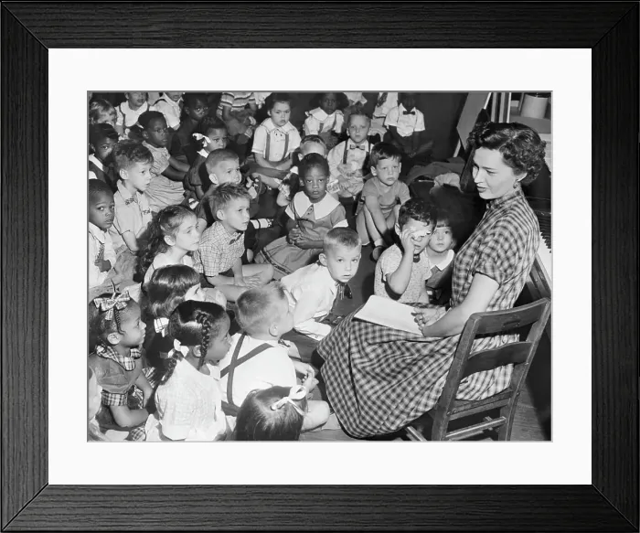 Framed Print : Teacher with Integrated Kindergarten Class Framed Print : Teacher with Integrated Kindergarten Class