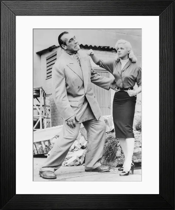 Framed Print : Diana Dors Clowning With Primo Carnera Framed Print : Diana Dors Clowning With Primo Carnera