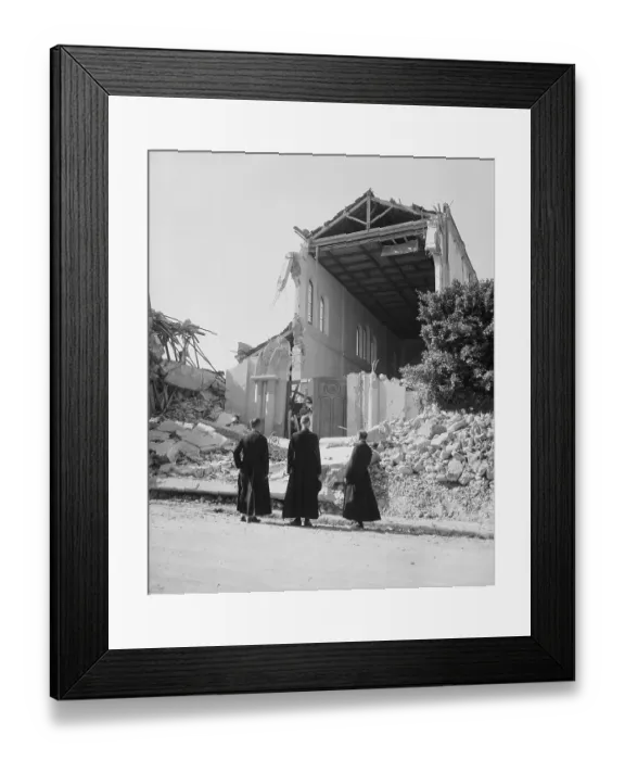 Framed Print : Preists Gaze At Demolished Church Framed Print : Preists Gaze At Demolished Church