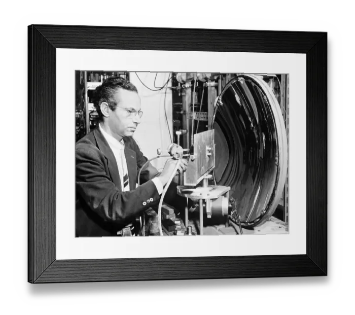 Framed Print : Hans Motz Adjusting a Spectrometer Framed Print : Hans Motz Adjusting a Spectrometer