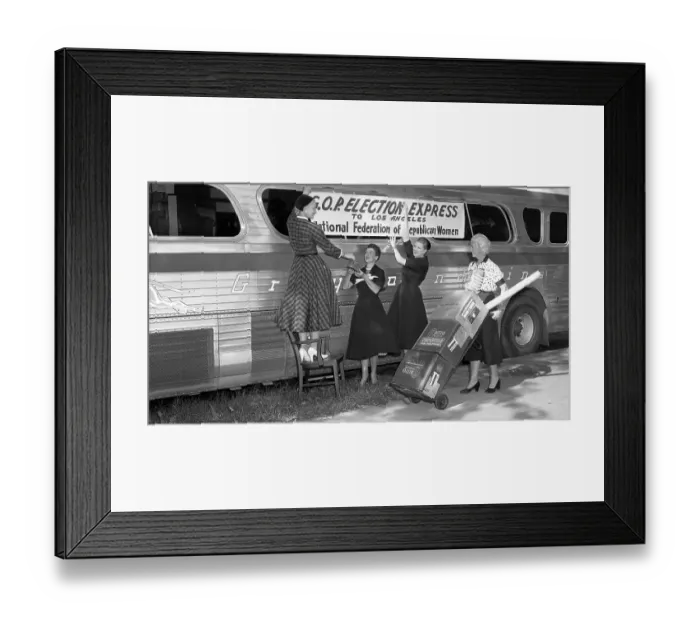 Framed Print : Women Republicans Decorate GOP Bus Framed Print : Women Republicans Decorate GOP Bus