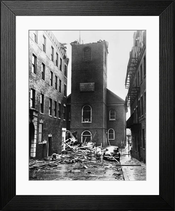 Framed Print : Toppled Steeple Of Old North Church;1954 Framed Print : Toppled Steeple Of Old North Church;1954