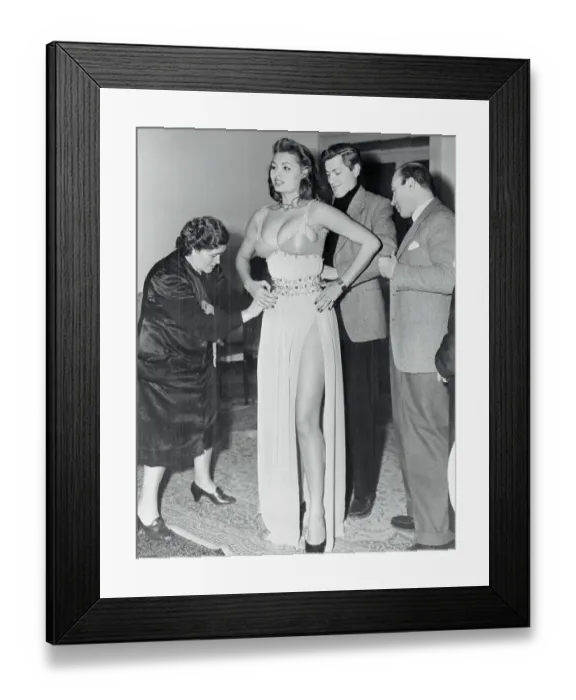 Framed Print : Sophia Loren Being Helped to Dress for Movie Scene Framed Print : Sophia Loren Being Helped to Dress for Movie Scene