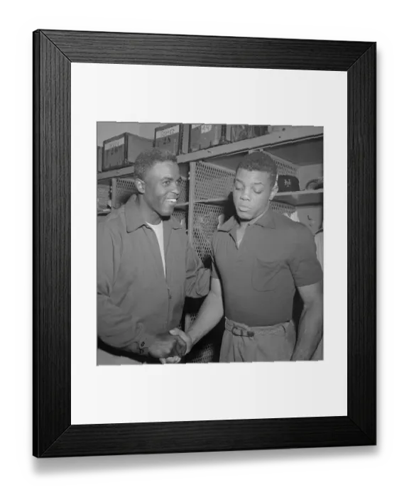 Framed Print : Willie Mays and Jackie Robinson in Locker Room Framed Print : Willie Mays and Jackie Robinson in Locker Room