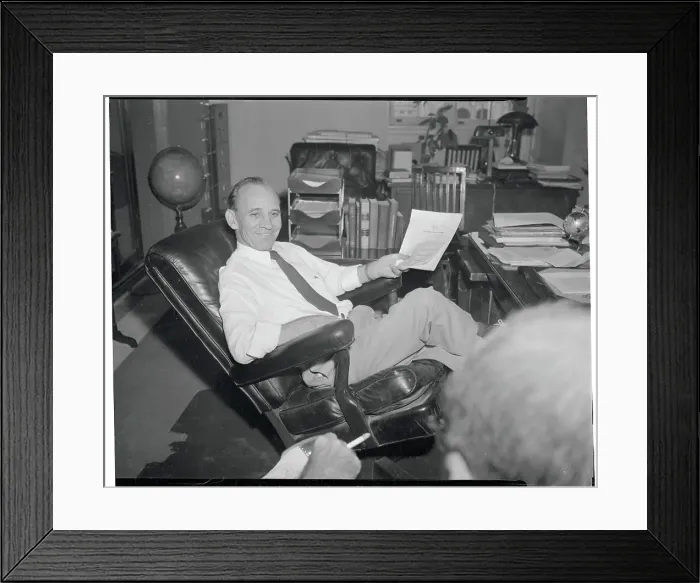 Framed Print : Senator John McClellan Reclining in Chair with the Press Framed Print : Senator John McClellan Reclining in Chair with the Press