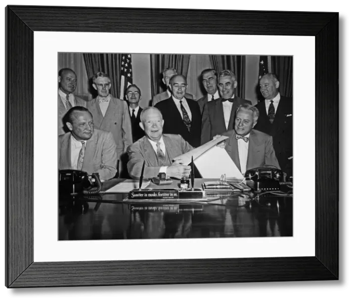 Framed Print : Dwight Eisenhower Surrounded by Energy Bill Participants at His Desk Framed Print : Dwight Eisenhower Surrounded by Energy Bill Participants at His Desk