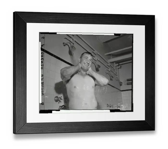 Framed Print : Bob Lemon Showering Framed Print : Bob Lemon Showering