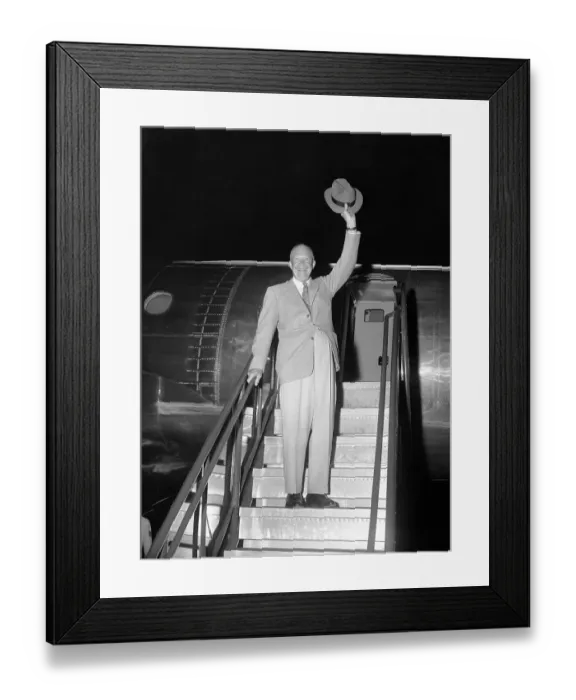 Framed Print : President Eisenhower Waving from Airplane Steps Framed Print : President Eisenhower Waving from Airplane Steps