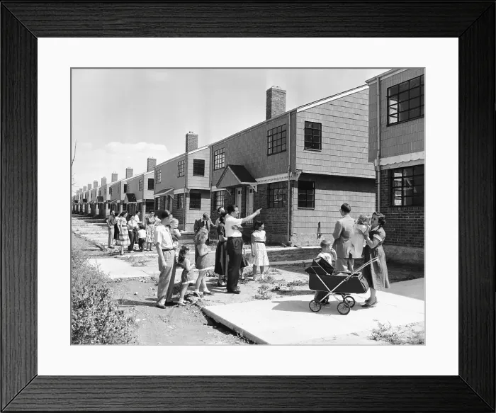 Framed Print : Families Looking at Unoccupied Homes Framed Print : Families Looking at Unoccupied Homes