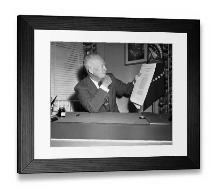 Framed Print : Dwight D. Eisenhower Holding Bill at His Desk Framed Print : Dwight D. Eisenhower Holding Bill at His Desk