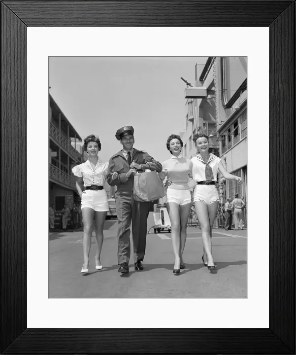 Framed Print : Postman Walking with Hollywood Actresses Framed Print : Postman Walking with Hollywood Actresses