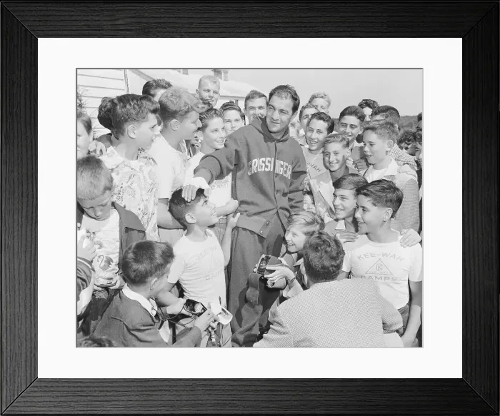 Framed Print : Rocky Marciano at Center of Attentive Fans Framed Print : Rocky Marciano at Center of Attentive Fans