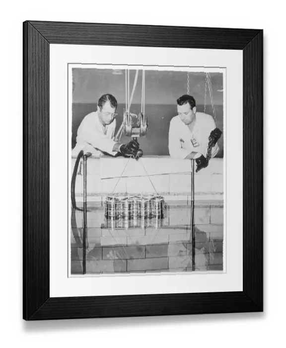 Framed Print : Researchers Lowering Cans Into Reactor Framed Print : Researchers Lowering Cans Into Reactor