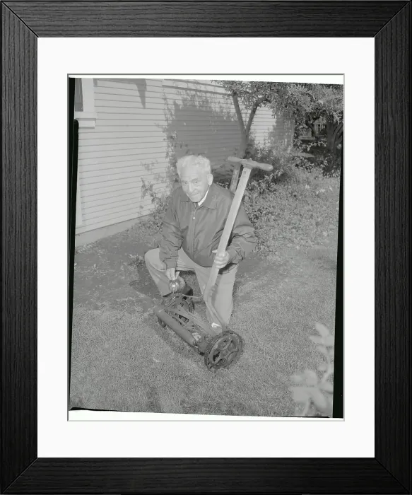Framed Print : Amos Alonzo Stagg Mowing his Lawn