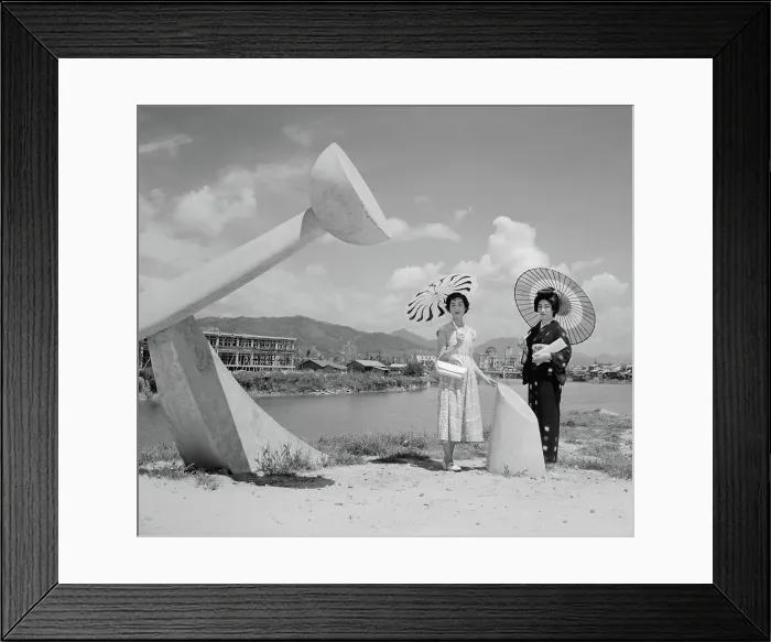 Framed Print : Women Posing Beside the Peace Bridge Framed Print : Women Posing Beside the Peace Bridge