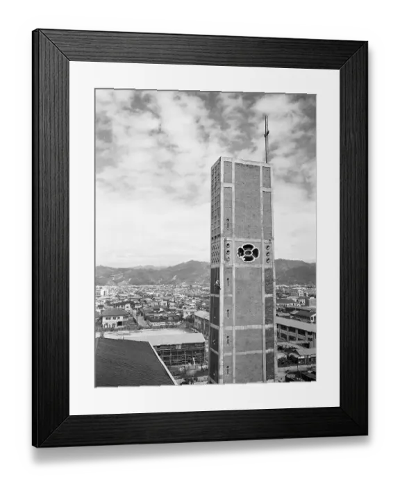 Framed Print : Electrician Working on Side of Bell Tower Framed Print : Electrician Working on Side of Bell Tower