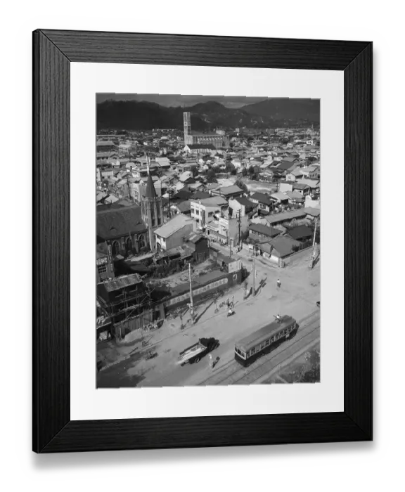 Framed Print : Aerial View of Two Churches in Hiroshima