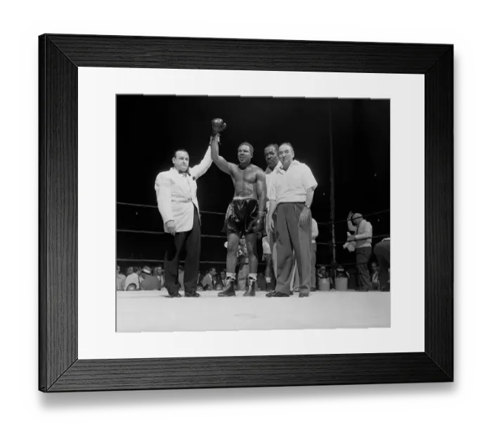 Framed Print : Johnny Addie Holding Archie Moore's Arm Up in Victory Framed Print : Johnny Addie Holding Archie Moore's Arm Up in Victory
