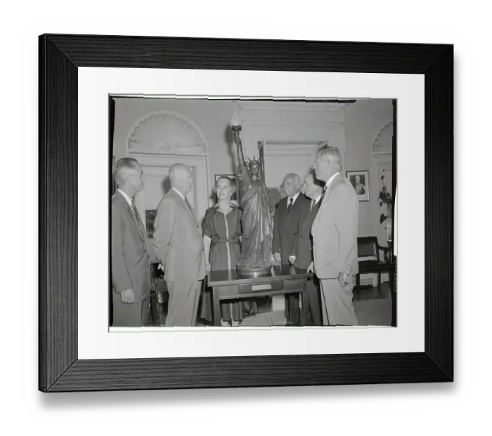 Framed Print : President Eisenhower Looking at a Model Statue of Liberty Framed Print : President Eisenhower Looking at a Model Statue of Liberty