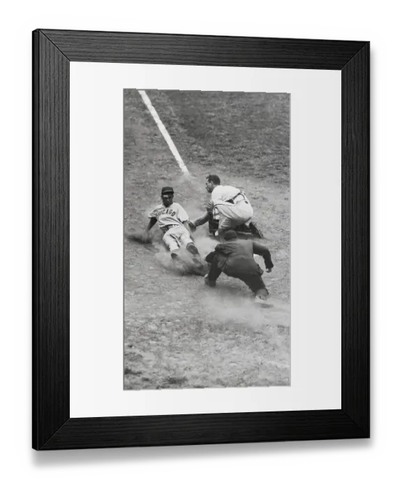 Framed Print : Gene Baker Being Tagged Out Framed Print : Gene Baker Being Tagged Out