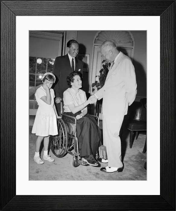 Framed Print : President Eisenhower Shaking Hands with Eva Kapus Framed Print : President Eisenhower Shaking Hands with Eva Kapus
