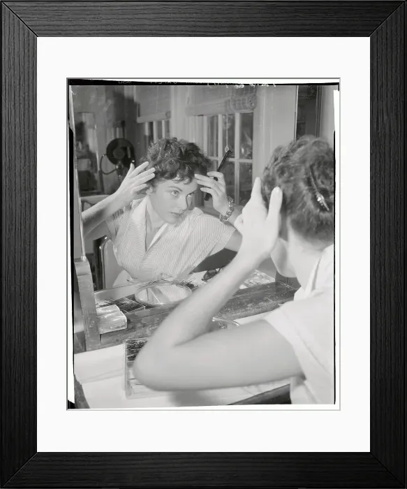 Framed Print : Milly Vitale Grooming Herself in Mirror